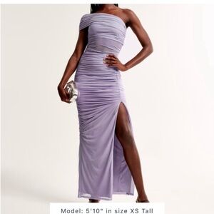Abercrombie Mesh Asymmetrical Off-The-Shoulder Draped Maxi Dress